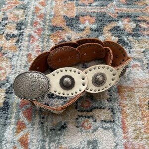 Vintage Fossil Southwestern Concha Leather Belt White Coachella Size M